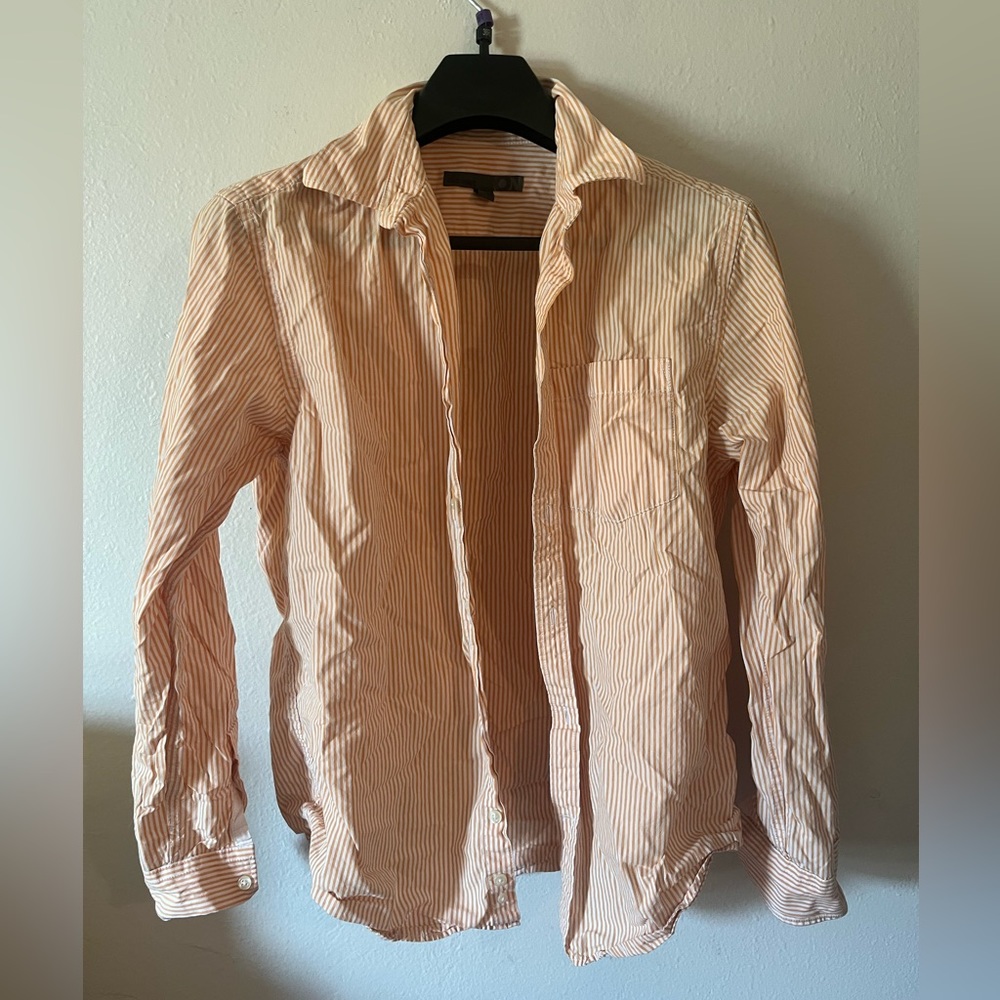 Men’s Orange Stripe Button Down Collared Shirt Medium Old Navy